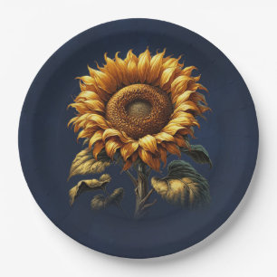 Blue Rustic Sunflower Wedding Bridal Shower  Paper Plate