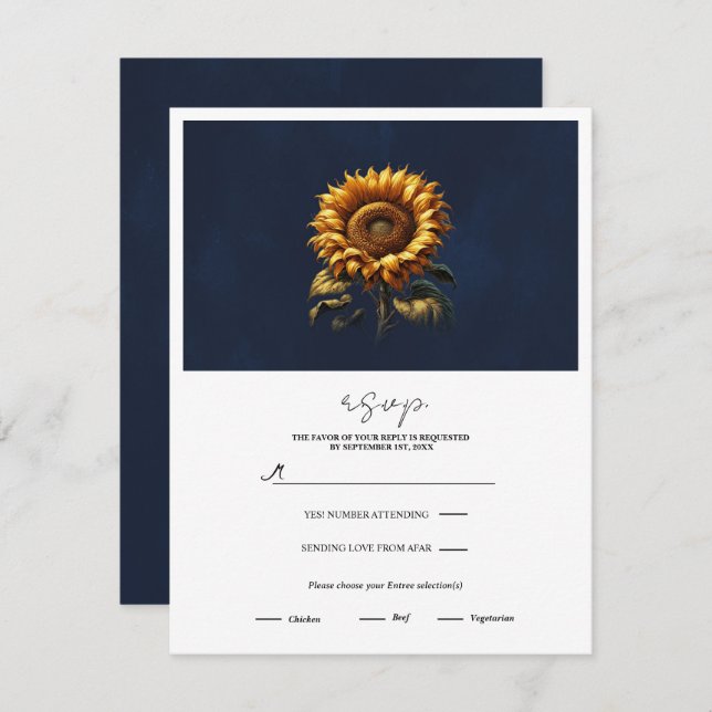 Blue Rustic Sunflower Wedding RSVP Invitation (Front/Back)