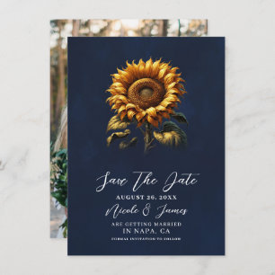 Blue Rustic Sunflower Wedding Save the Date Invitation