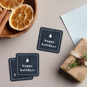 Blue Rustic Tree Woodgrain Christmas Sticker