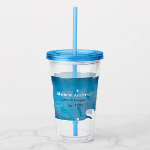 Blue rustic watercolor jeans texture add name titl acrylic tumbler