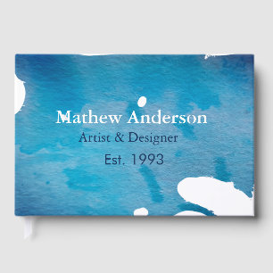 Blue rustic watercolor jeans texture add name titl guest book