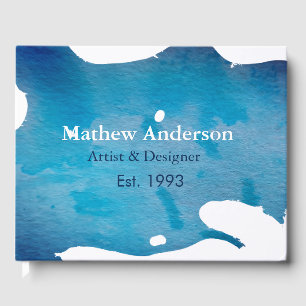 Blue rustic watercolor jeans texture add name titl guest book