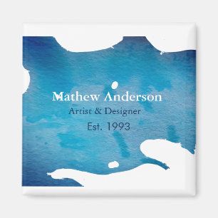 Blue rustic watercolor jeans texture add name titl magnet