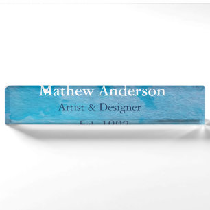 Blue rustic watercolor jeans texture add name titl nameplate
