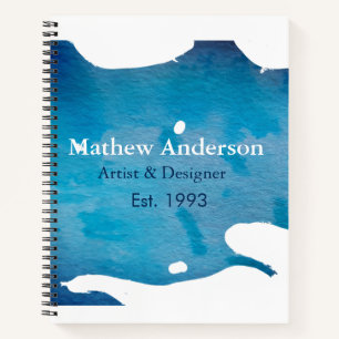 Blue rustic watercolor jeans texture add name titl notebook
