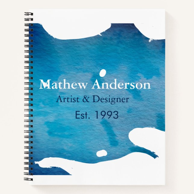 Blue rustic watercolor jeans texture add name titl notebook (Front)