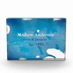 Blue rustic watercolor jeans texture add name titl photo block
