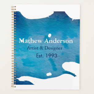 Blue rustic watercolor jeans texture add name titl planner