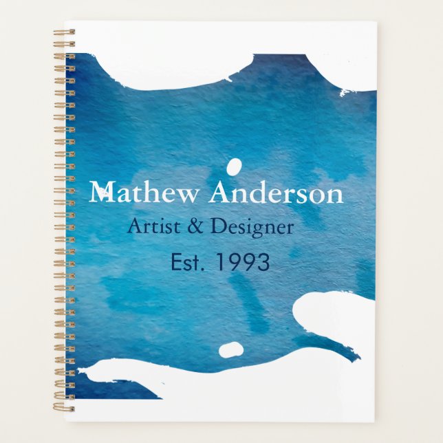 Blue rustic watercolor jeans texture add name titl planner (Front)