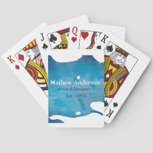 Blue rustic watercolor jeans texture add name titl playing cards