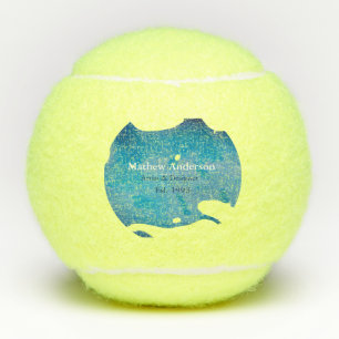 Blue rustic watercolor jeans texture add name titl tennis balls