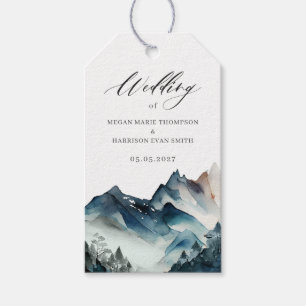 Blue rustic Watercolor Mountain Thank You Wedding Gift Tags