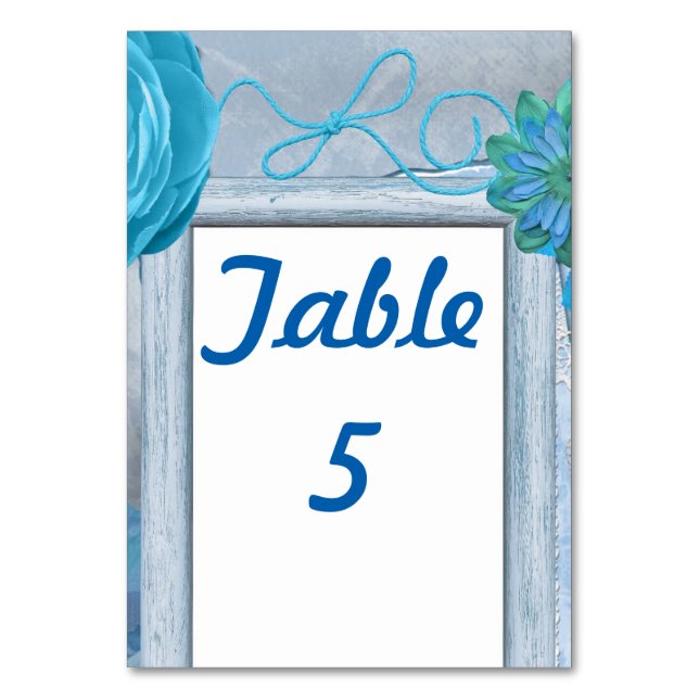 Blue rustic wedding style table number (Front)