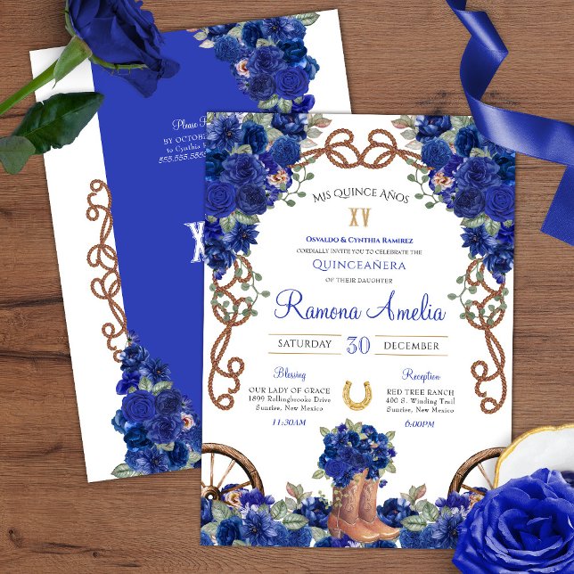 Blue Rustic Western Charro Cowboy Boots Quince  Invitation (Creator Uploaded)