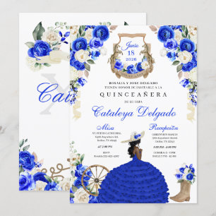 Blue Rustic Western Charro Princess Quinceañera Invitation