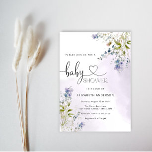 Blue Rustic Wildflower Boy Baby Shower Invitation