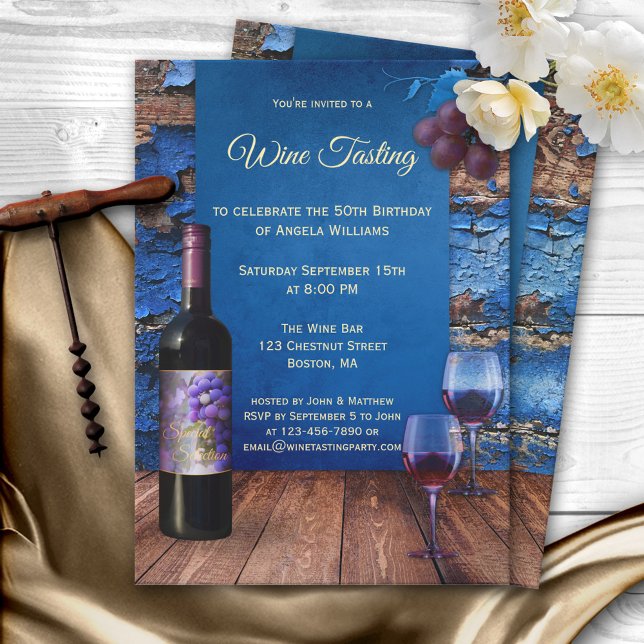 Blue Rustic Wine Tasting Party Invitation (Creator Uploaded)