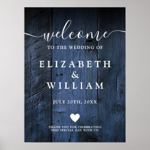 Blue Rustic Wood Barn Wedding Welcome Sign