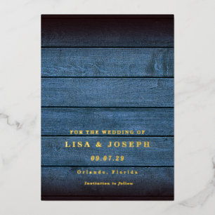Blue Rustic Wood Country Script Save the Date