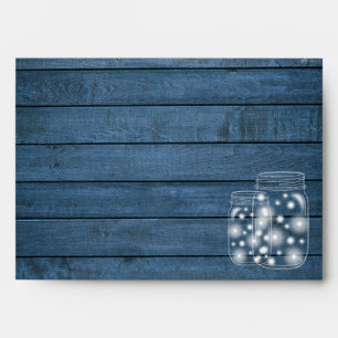 Blue Rustic Wood Mason Jars String Lights Envelope