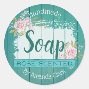 Blue Rustic Wood Pink Roses Soap Labels