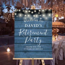 Blue Rustic Wood String Lights Retirement Party