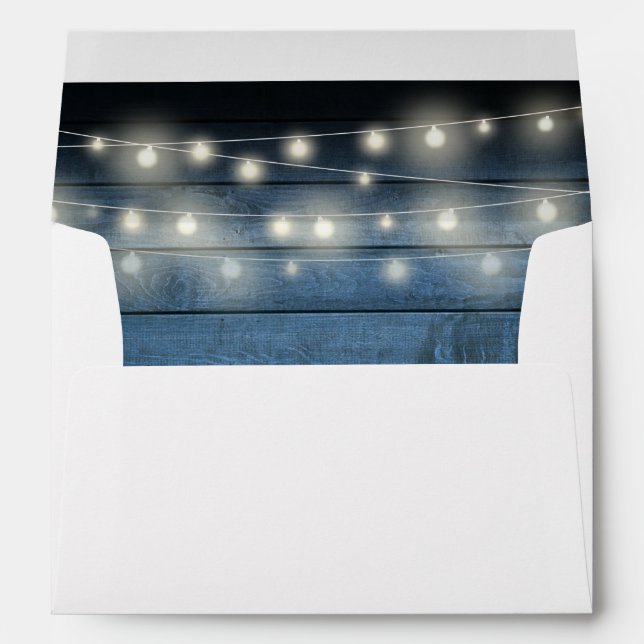 Blue Rustic Wood String Lights Return Address Envelope (Back (Bottom))