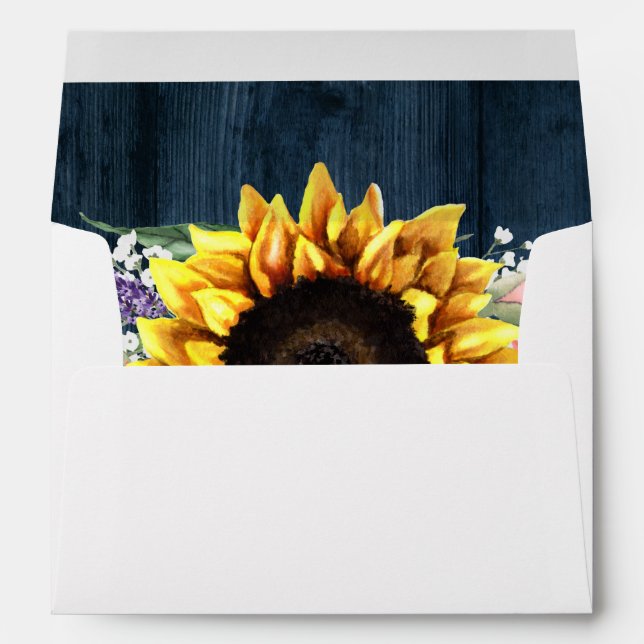 Blue Rustic Wood Sunflower Bouquet Addressed Envelope (Back (Bottom))
