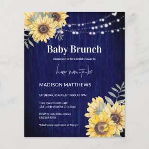 Blue Rustic Wood Sunflower Lights Baby Shower