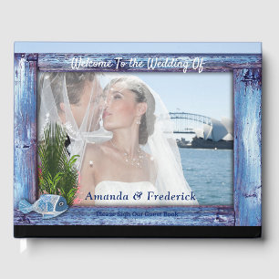 Blue Rustic Wooded Frame& Fish Guest Book