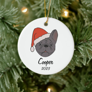 Blue Sable Frenchie Santa Hat Christmas Ornament