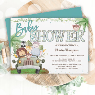 Blue Safari Animals Baby Shower  Invitation