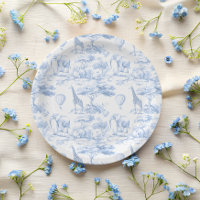 Blue Safari Animals Toile de Jouy Baby shower