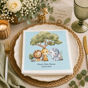 Blue safari baby shower napkin