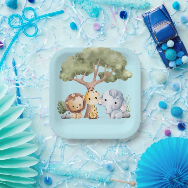 BLUE SAFARI BABY SHOWER PAPER PLATE (Party)