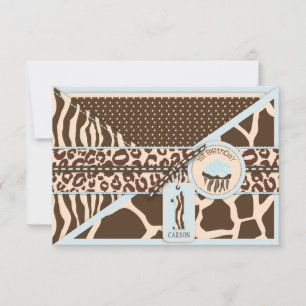 Blue Safari & Cupcake First Birthday RSVP Card