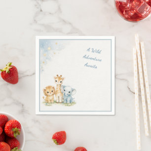 Blue Safari Cute Lion Elephant Giraffe Kids    Napkin