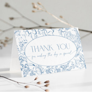 Blue Safari Toile de Jouy Baby Shower Thank You Card