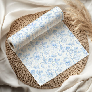 Blue Safari Toile de Jouy Baby Shower Wrapping Paper