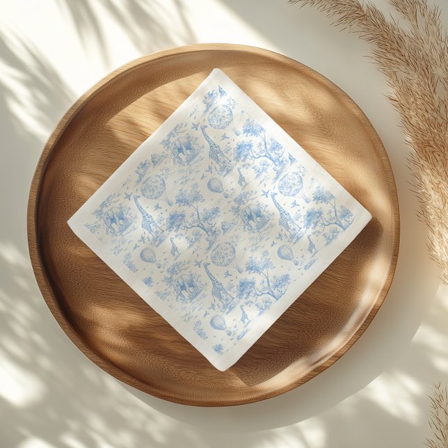 Blue Safari Toile De Jouy Boy Baby Shower Napkin (Creator Uploaded)