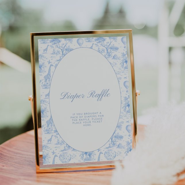 Blue Safari Toile de Jouy Diaper Raffle Sign (Creator Uploaded)