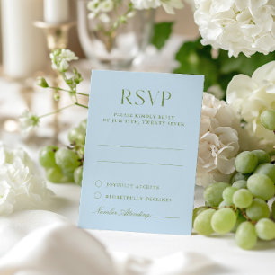 Blue & Sage Green Elegant Wedding RSVP Card