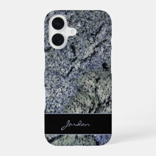 Blue & Sage Green Polished Granite with Name Stone iPhone 16 Case