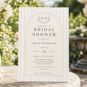 Blue & Sage Green Striped Bridal Shower Invitation