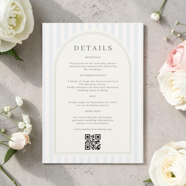 Blue & Sage Green Striped Wedding Details Enclosure Card (Creator Uploaded)