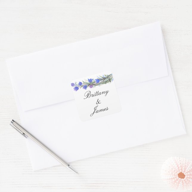 Blue sage green wildflowers square sticker (Envelope)