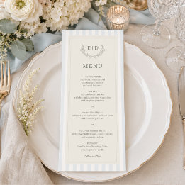 Blue & Sage Striped Monogram Wedding Menu