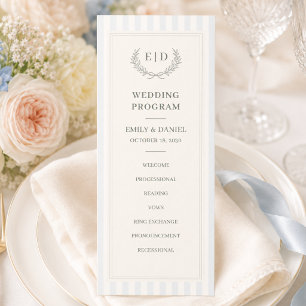 Blue & Sage Striped Monogram Wedding Programme