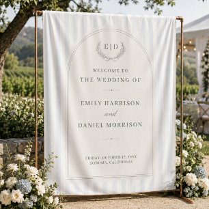 Blue & Sage Striped Wedding Welcome Backdrop Tapestry